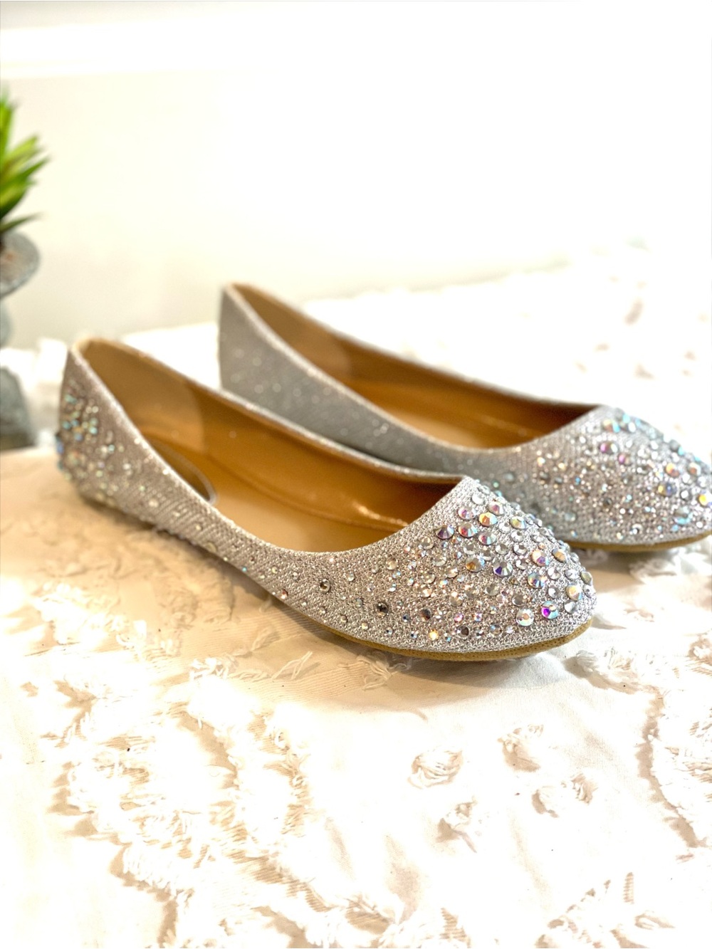 Forever Link Crystal-Embellished Silver Glitter Flats